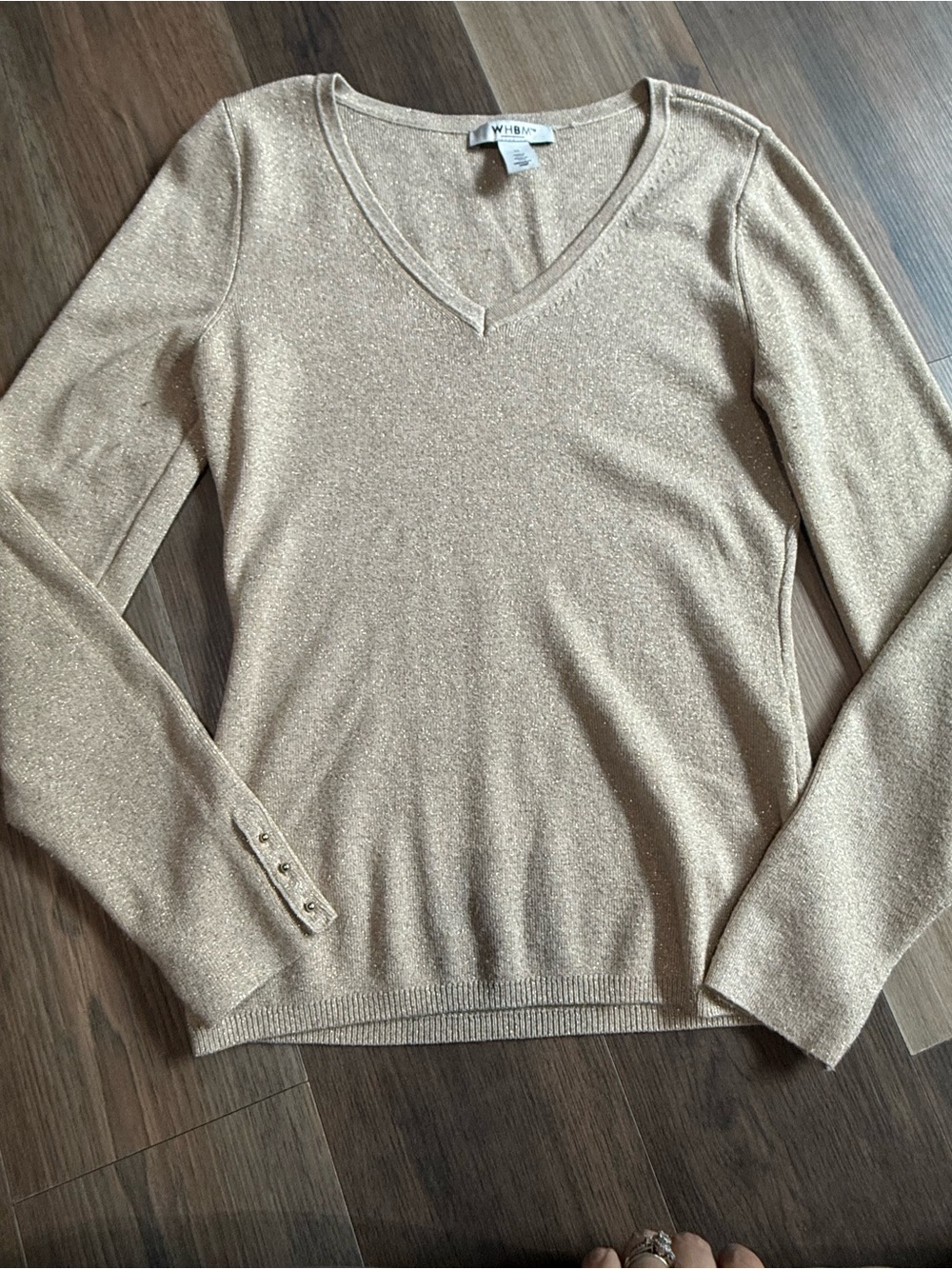 WHBM V-Neck Shimmery Gold Knit Sweater